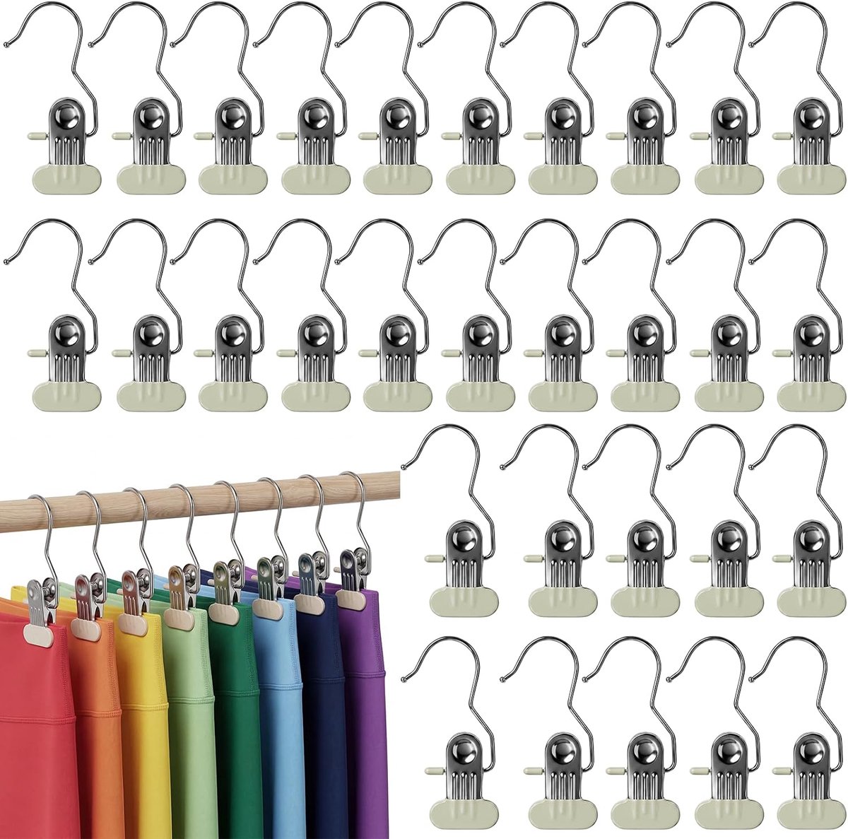 Wasknijpers roestvrij staal, antislip kleerhangerclips, broekhanger met klemmen, ruimtebesparend, hangers voor laarzen, klemhaken, metaal, washaken voor sokken, leggings, organizer