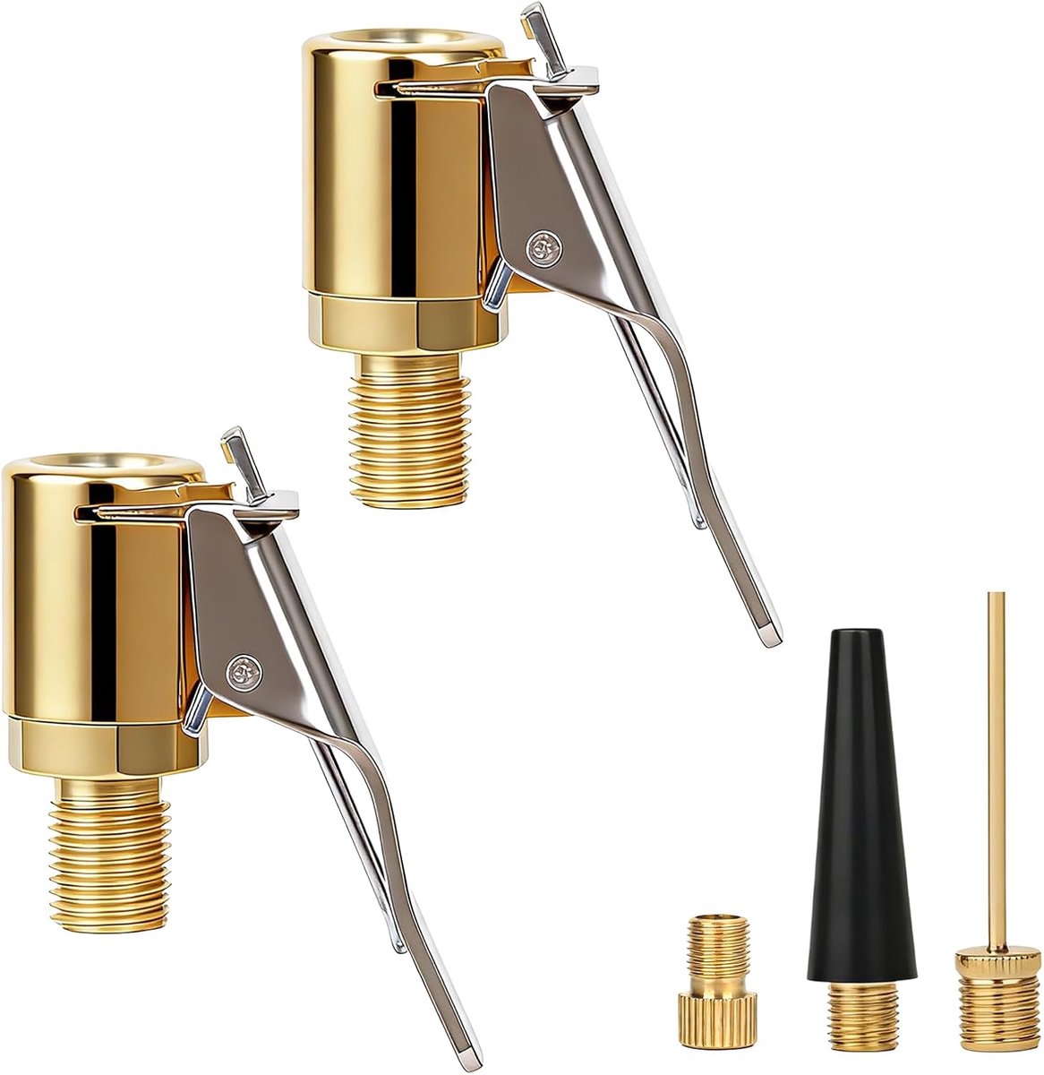 Adapter voor autobanden, 5 stuks, messing met clip, compatibel met autobandenpomp, fietspomp, compressor, snelle verbinding zonder lekken
