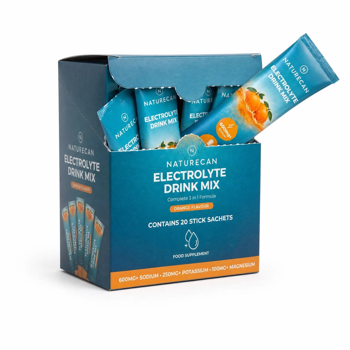 Naturecan Elektrolyten Poeder - 20 Sticks - Sinaasappel - Sportdrank met Magnesium, Kalium & Natrium