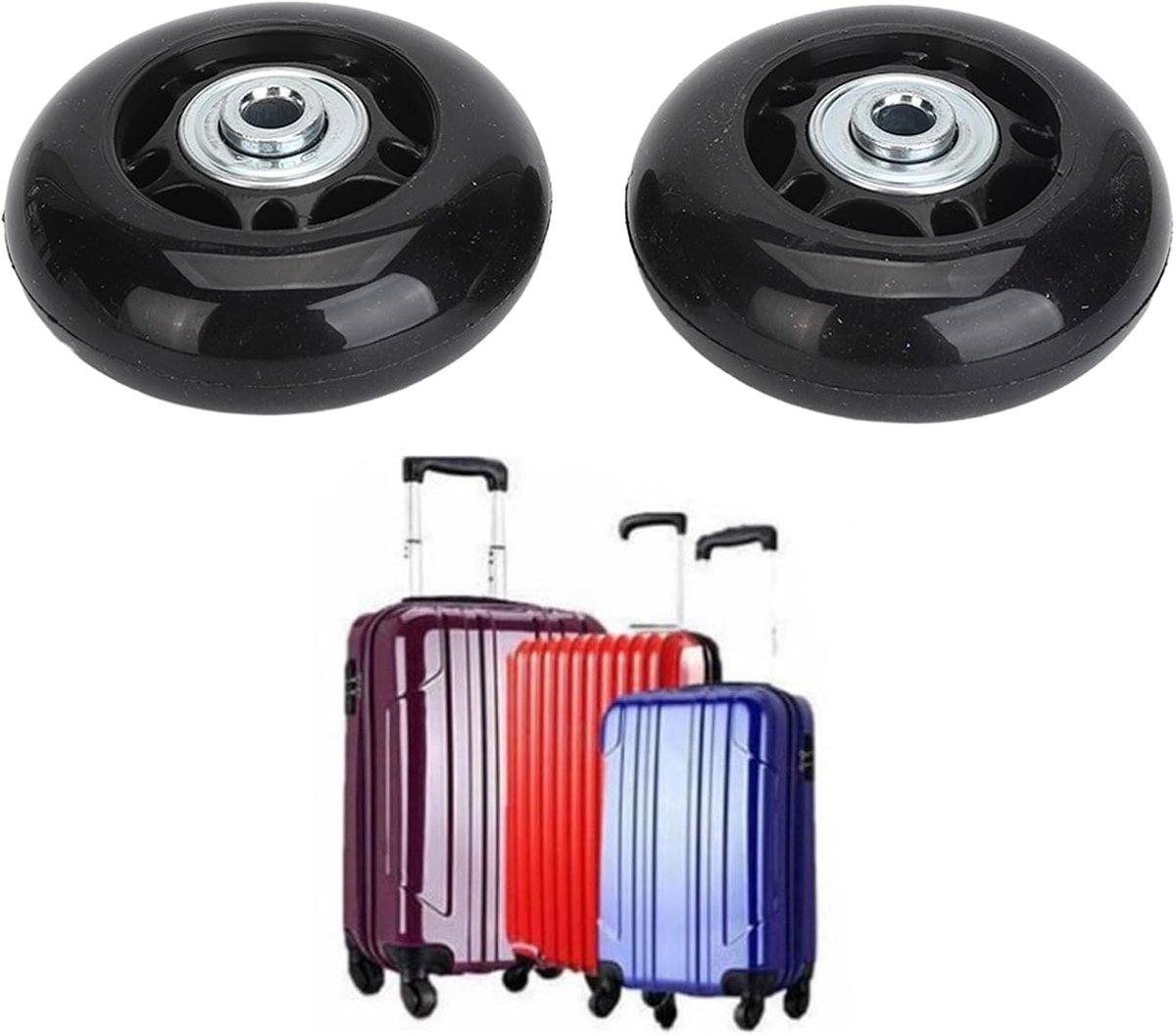 2 Stuks Bagagewielen Vervanging 64 x 24mm Rubber Zwenkwielen, Stil, Universeel, Stabiel, Gemakkelijk te Vervangen, Zwart/Donkergrijs