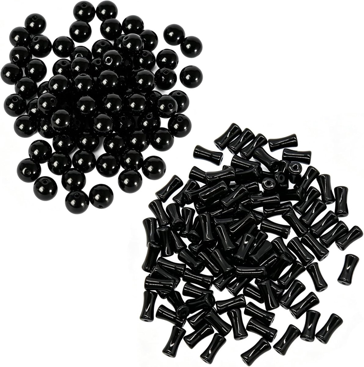 Kralen, Natuursteen DIY Knutselkralen | Mix van zwarte agaat, transparant bamboe & ronde kralen. Perfect voor het maken van kettingen, armbanden en oorbellen