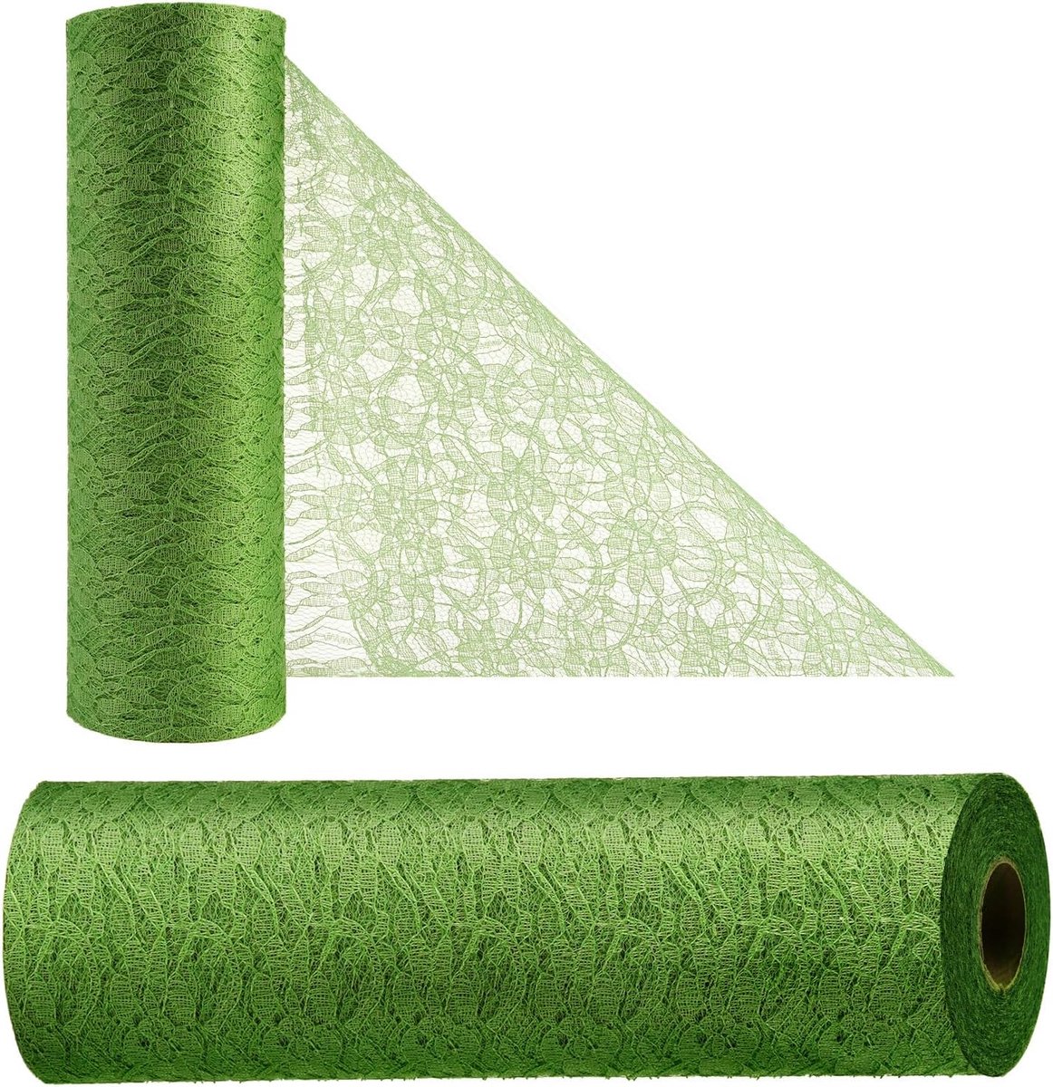 Tafelloper Groen Kerstmis, 2,2mx30cm Tafelband Groen Lace Tafelkleed Tafelloper Eucalyptus, Vintage Tafeldecoratie Kant Table Runner Saliegroen voor Bruiloft, Verjaardagen, Doop, Communie