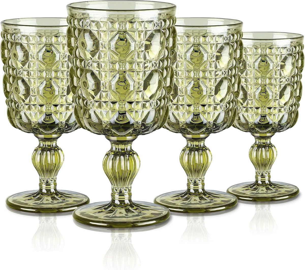 300 ml groene vintage glazen wijnbeker, romantische gem reliëf drinkglazen, gekleurde zware stengel wijnglazen voor kerstfeest bruiloft tafel decor, set van 4, vaatwasmachinebestendig