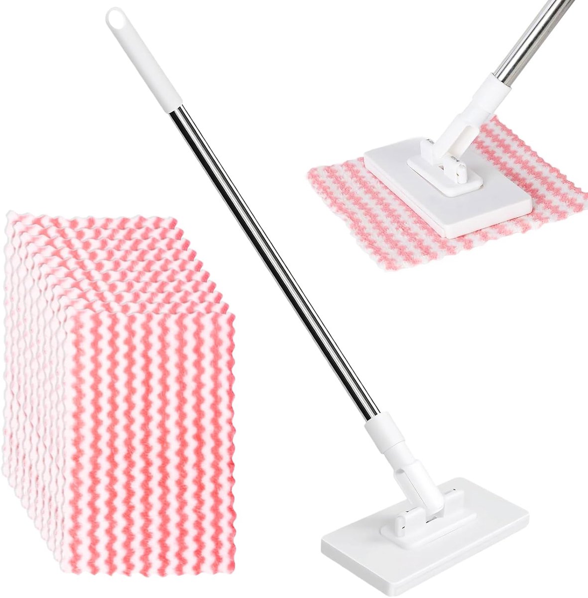 set dweilmop met drukklemsysteem met 10 microvezeldoeken, Snap Grip Mini Mop, Zero Touch Mini Mop, zonder handen wassen, 1-knop-wissel, voor huishouden, kantoor, badkamer, keuken