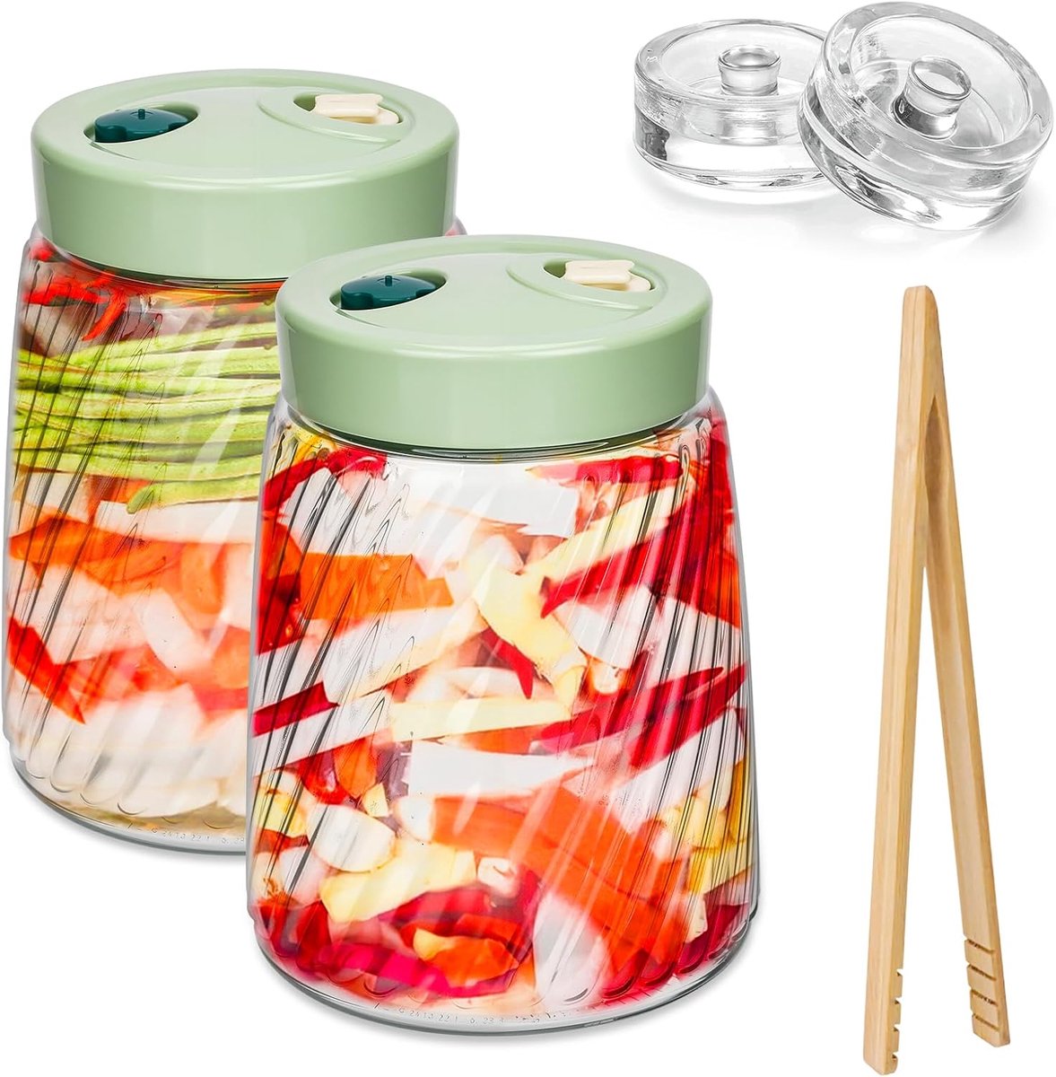 KZQ Fermentatiepot - Inmaakpot - Bewaarpot - Met 2 ventilatieopeningen - Met clip - 1400 ml - Geschikt voor het fermenteren van kefir, zuurkool, zuurdesem, havermout, enz. - Fermentatiepottenset