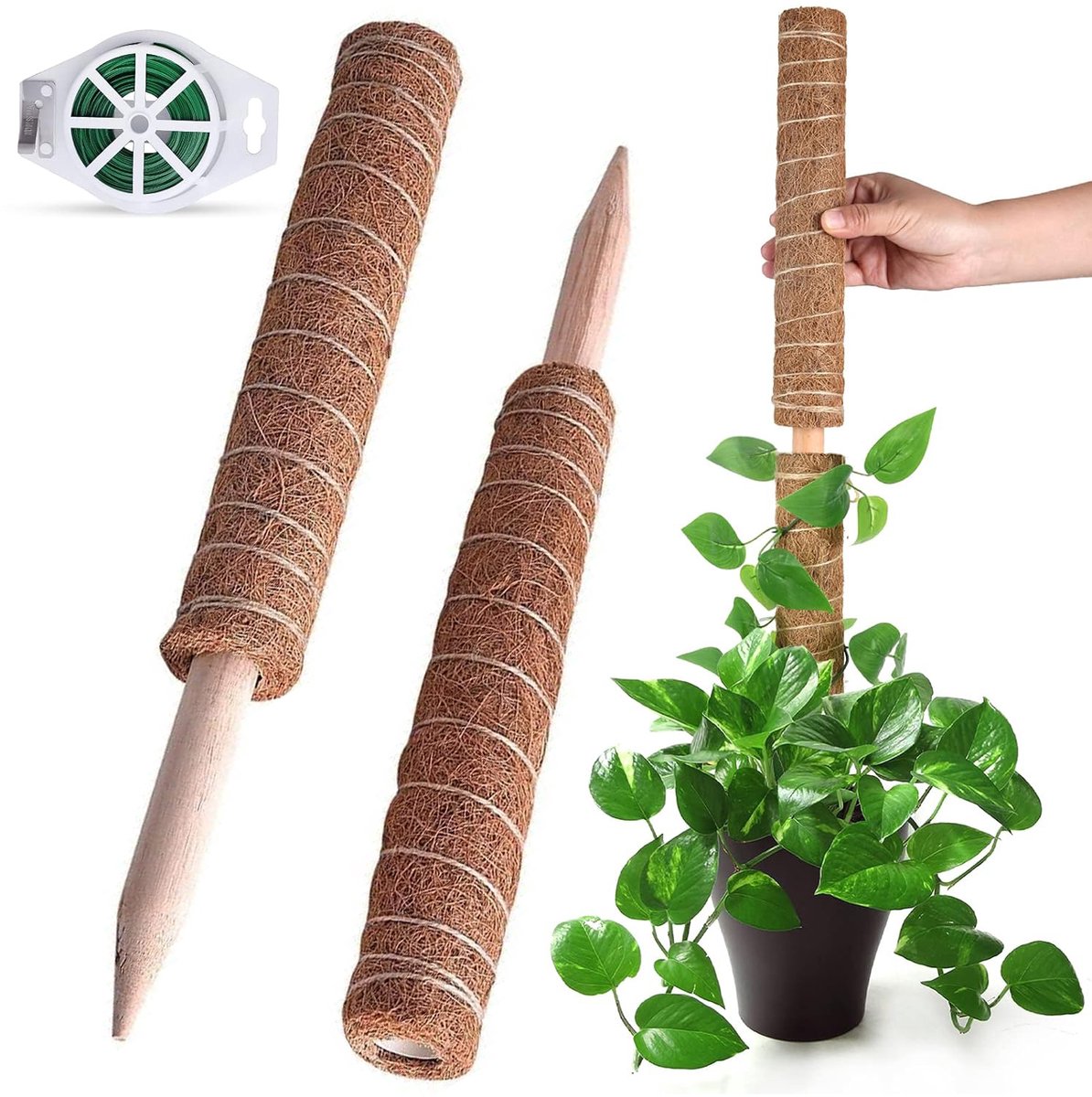 2 Stuks Mosstokken - 40cm Kokosmospaal - Kokosvezel Totempaal - Totempaal Voor Plantenondersteuning - Klimplanten Aan Kokosvezelpalen