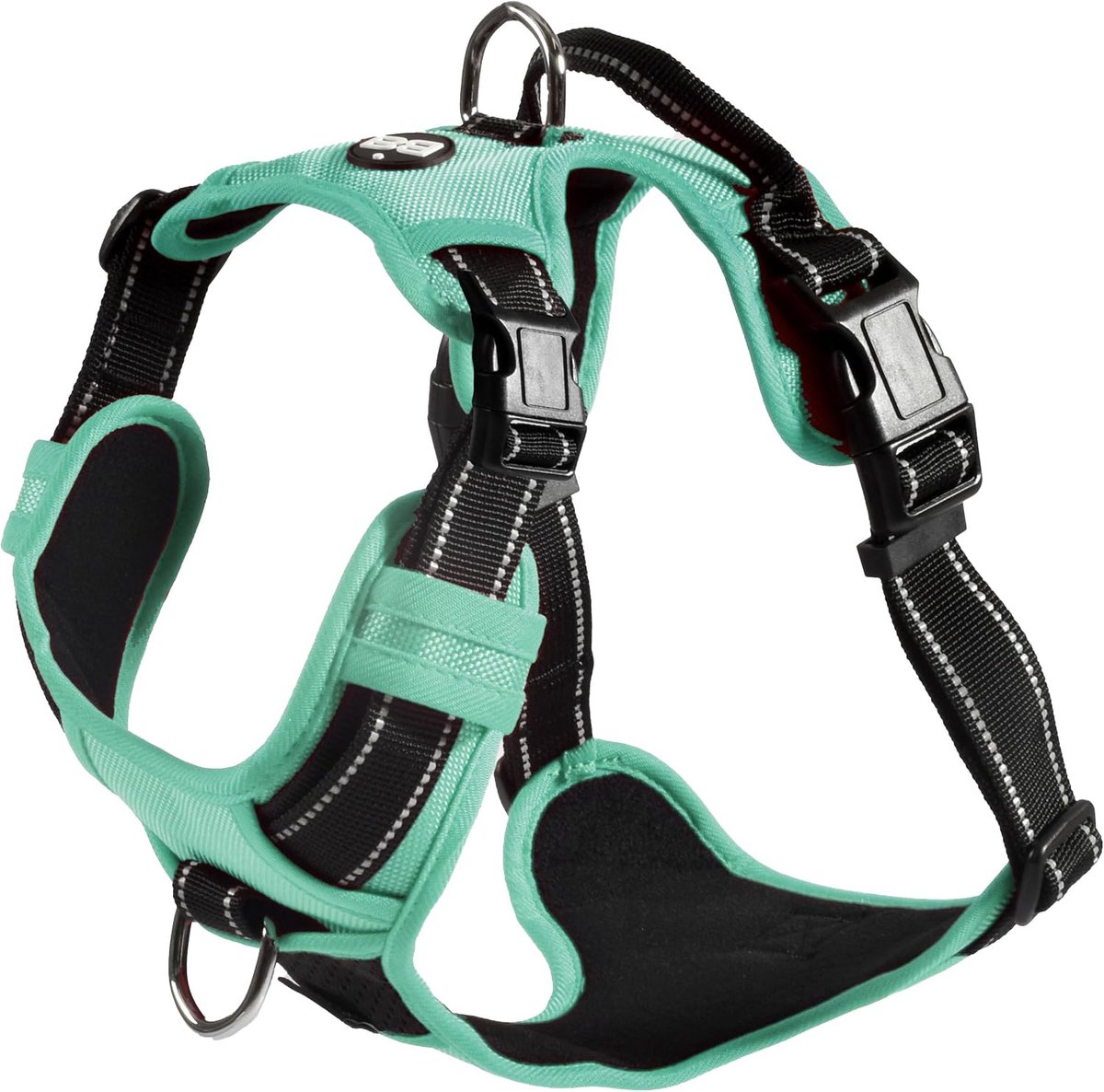 Rando Walk Hondentuigje maat S, van reflecterend nylon, verstelbare gespen met veilige sluiting, eenvoudig te dragen, grijze ronde hals 32-48 cm, borstomvang 40-52 cm