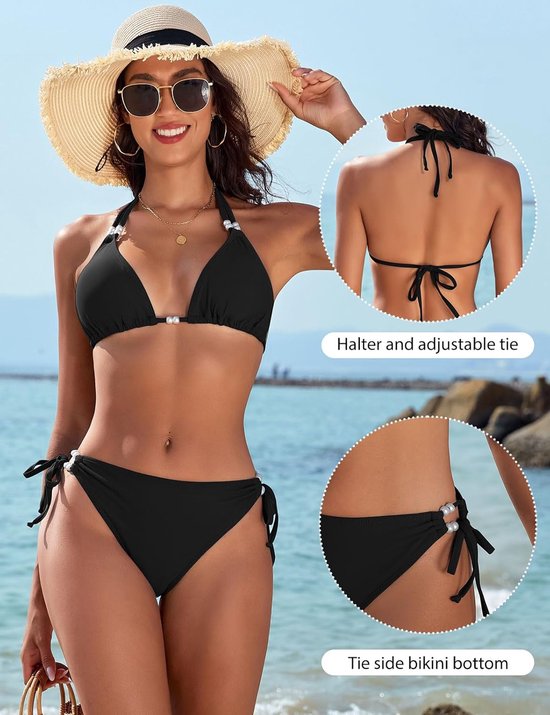 Bikini Dames Set Sexy String Bikini Halter Bikini Sets Tweedelig Badpak Push Up Badpakken met Parels Tanga Badmode Verstelbaar — afbeelding 5