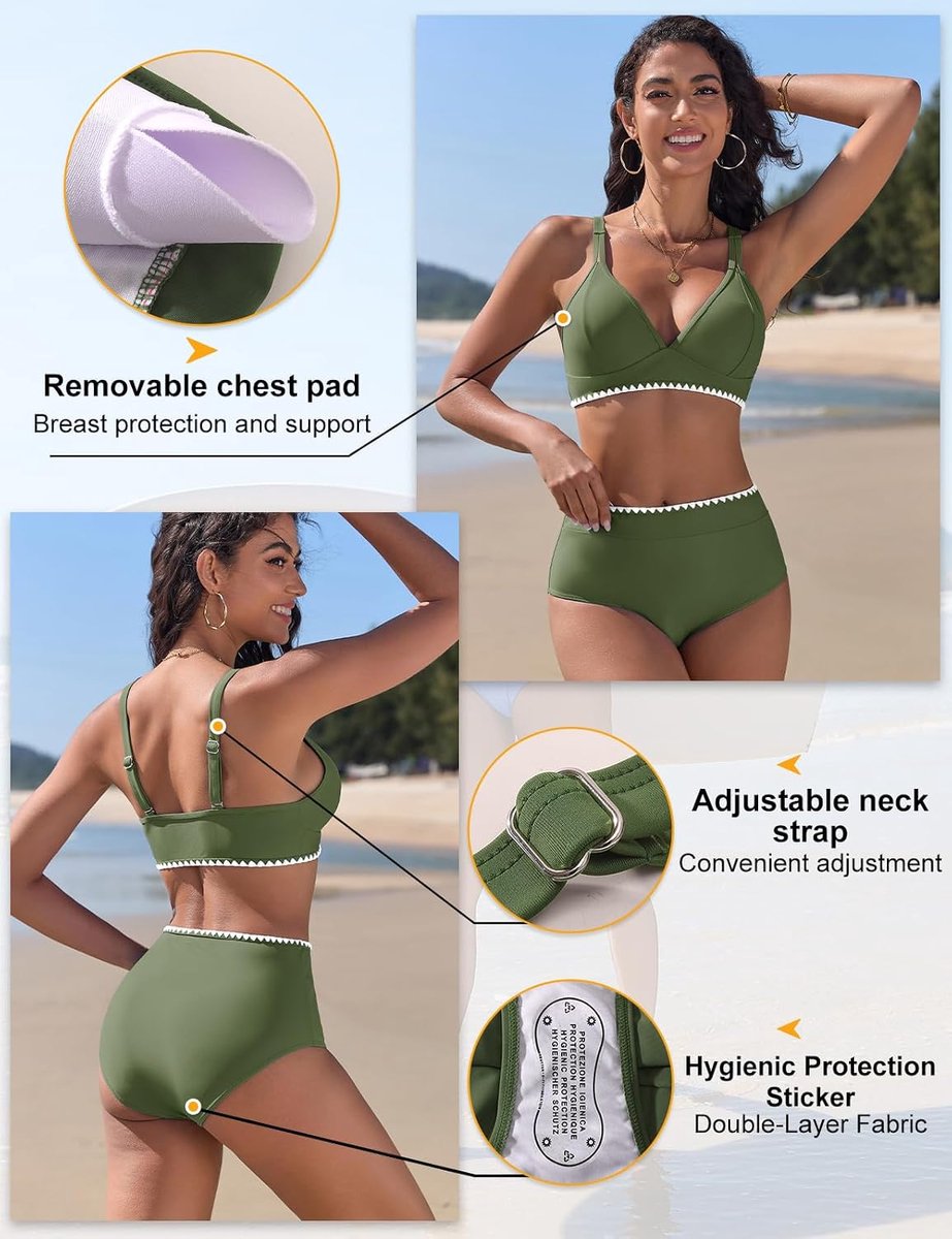 Bikini's voor dames, hoog badpak, V-hals, push-up badpak, platte buik, sexy, zwemkleding