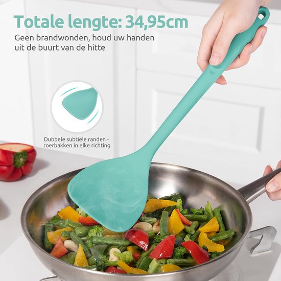 Extra Lange Siliconen Wokspatel (Wintertaling) - 315 ℃ Hittebestendige Keuken Spatel van Voedselkwaliteit,Naadloos anti Aanbak Rubber Kookgerei voor Frituren Pannenkoeken vis — afbeelding 3