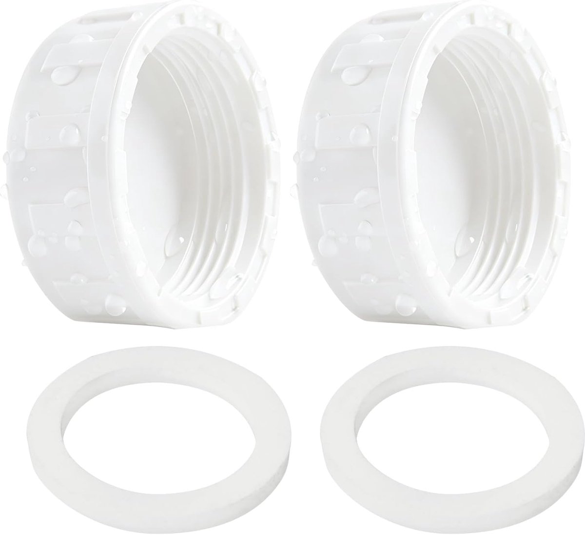 2 Stuks PVC Schroefdop 50mm Wit met Rubberen Afdichtingen voor Slangaansluitingen met Binnendraad, Duurzame Buiskap voor Tuin en Sanitair
