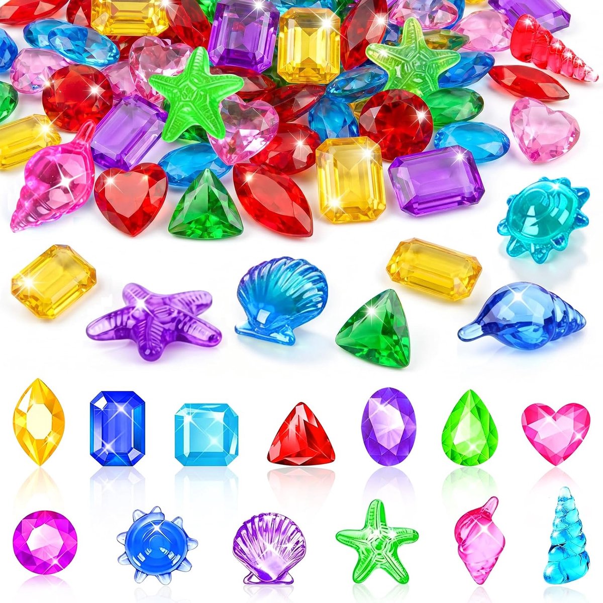 Duikspeelgoed voor kinderen, 100 stuks zwembad duikspeelgoed kinderen, duikjuweel, zwembadspeelgoed, oceaanthema, kleurrijke diamantset voor strand, schatzoektocht en duiktraining (C)