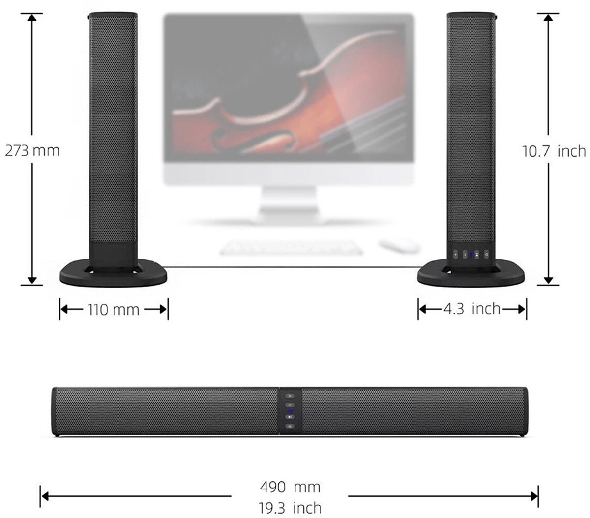 Ruijingsky Bluetooth-soundbar - Afneembare soundbar - Met 3D-surroundgeluid en subwoofer thumbnail 3