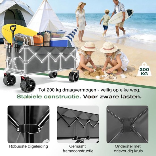 NIVA® Bolderkar - 300L Capaciteit - Vouwbare Handkar - Antraciet - 123cm x 57cm x 97cm van Niva — afbeelding 4