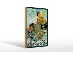 Holzschild Reise 20x30 cm Deutscher Winter Pärchen auf Schlitten Deko Schild