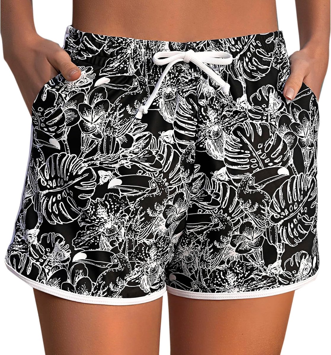 Shorts voor dames, ademende badmode, boardshorts, strandbroek, sneldrogende zwembroek voor dames met verstelbaar trekkoord en zakken