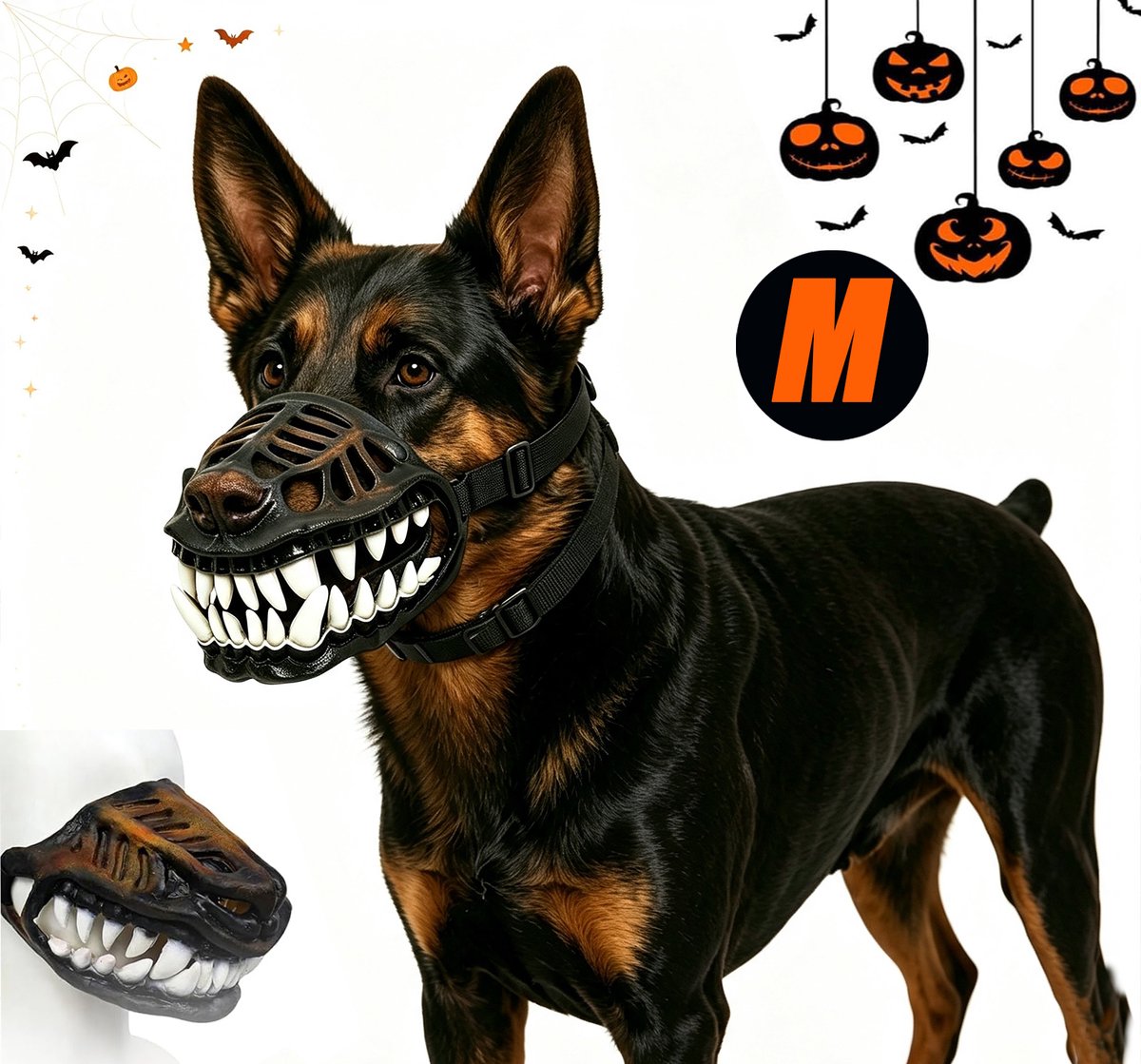 Halloween Hond Muilkorf Met Schrikkende Tanden - M - omtrek muilkorf 26 cm - Verstelbare Feest Muilkorf - Decoratief Snuitmasker voor Feesten - zwart