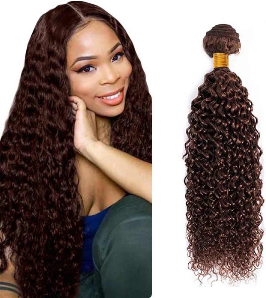 28 Inch Human Hair Bundles Curly Wave Extension Haarverlenging #4 Chocolate Brown Color Double Weft Brazilian Virgin Hair Extension Minimal Shedding Soft and Silky For Women