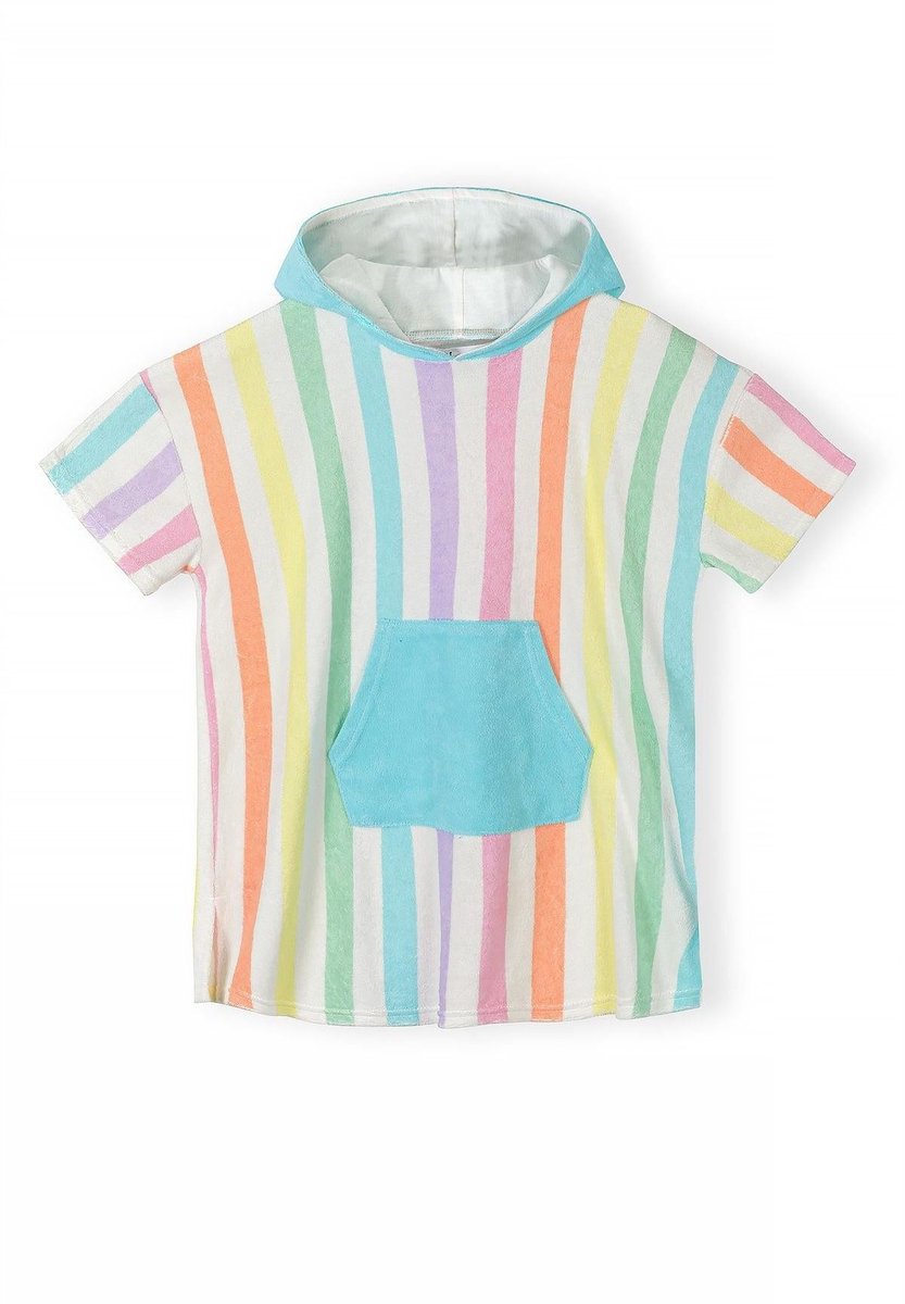 Minoti meisjes strandjurkje badstof regenboog - badponcho met capuchon