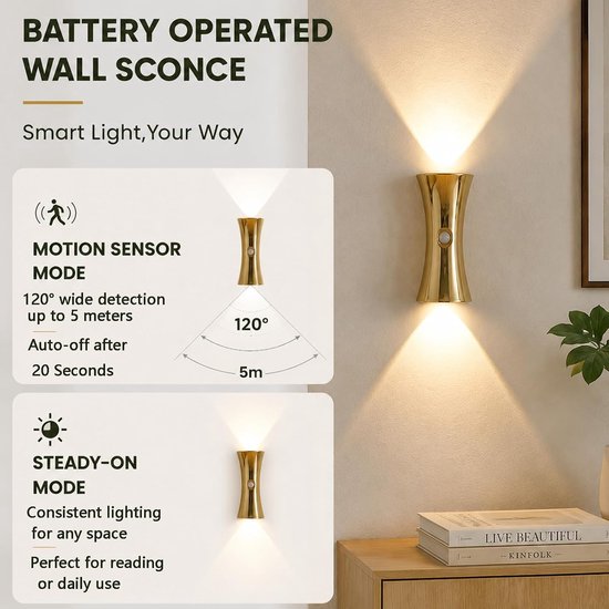 Wandlamp met bewegingssensor - draadloos magnetisch nachtlampje - zandlopervormig nachtlampje - dimbare decoratieve lamp voor naast het bed of in de hal (2 stuks) — afbeelding 4