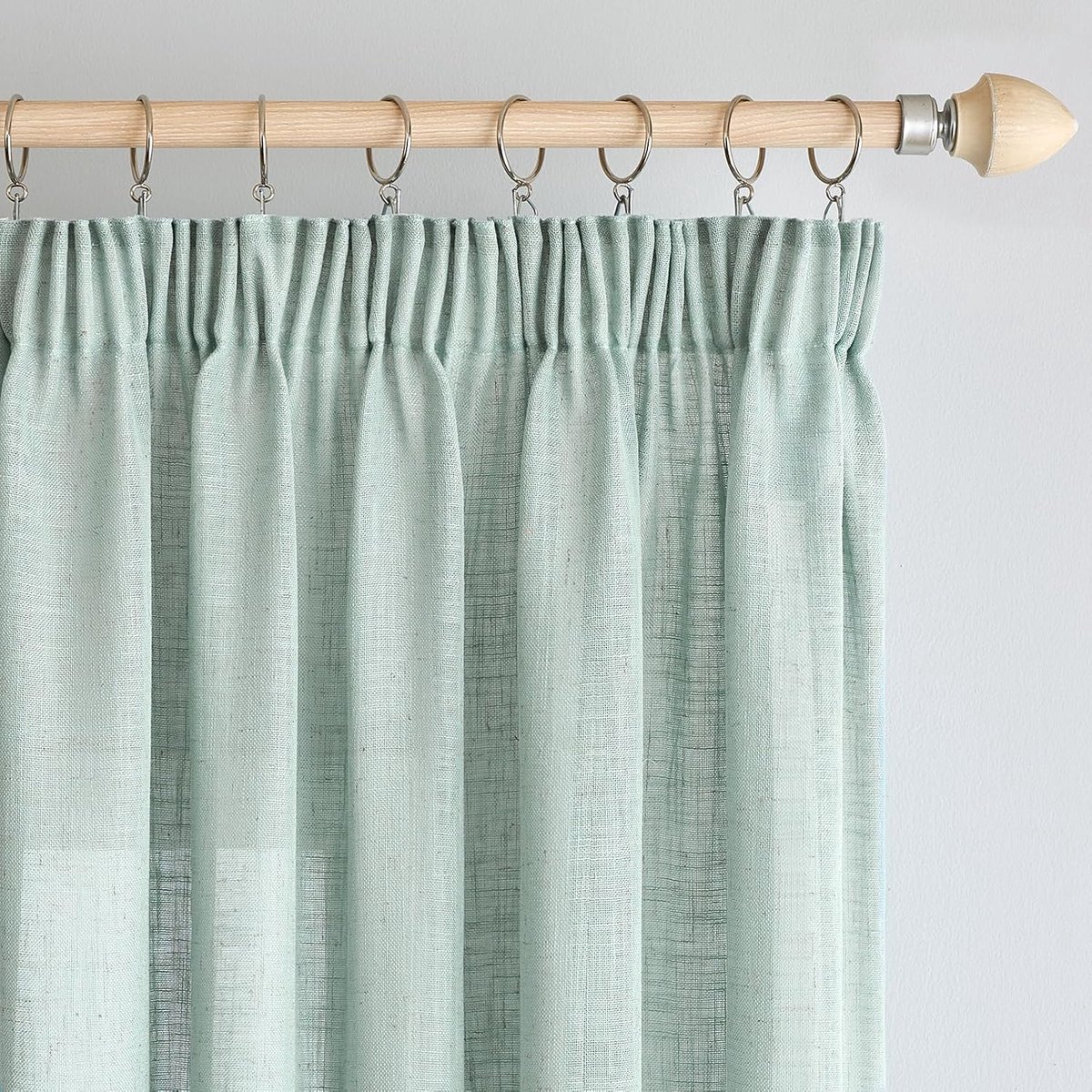 linnen gordijnen met plooiband, moderne transparante decoratieve gordijnen voor woonkamer, raam en slaapkamer, set van 2, 140x225cm, blauw | Lichtdoorlatende stof in linnenlook, decoratieve gordijnen voor woonkamer en slaapkamer, lichtdoorlatend.