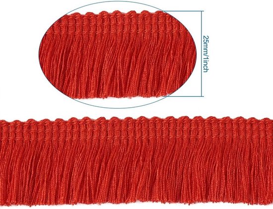 22 meter franjeband 25 mm, rode polyestervezel, franjesrand voor het naaien van kleding, woondecoraties — afbeelding 5