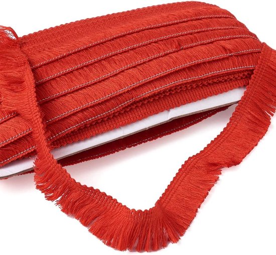 22 meter franjeband 25 mm, rode polyestervezel, franjesrand voor het naaien van kleding, woondecoraties — afbeelding 2