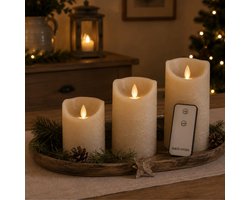 Anna's Collection LED kaarsen/stompkaarsen - 3x st - taupe - afstandsbediening - kaarsenset