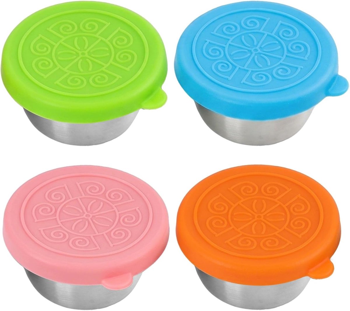 4 stuks sauspotjes, roestvrij staal, container voor dressing, met een inhoud van 50 ml, met deksel, geschikt voor lunchboxen, picknicks en uitstapjes
