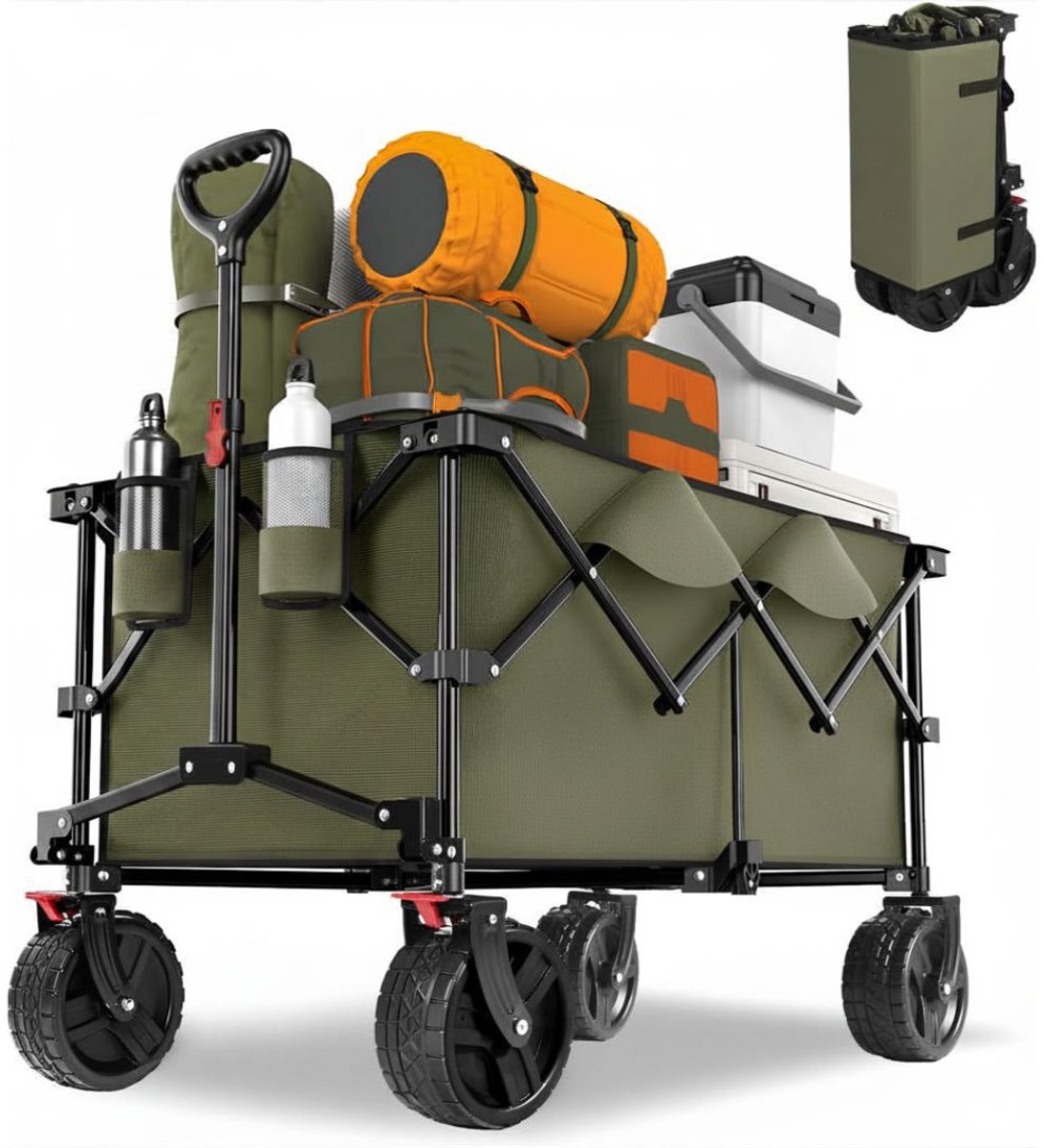 NIVA® Bolderkar - Opvouwbare Wagen Met Remmen - 150kg Laadvermogen - Groen - 92cm x 57cm x 97cm