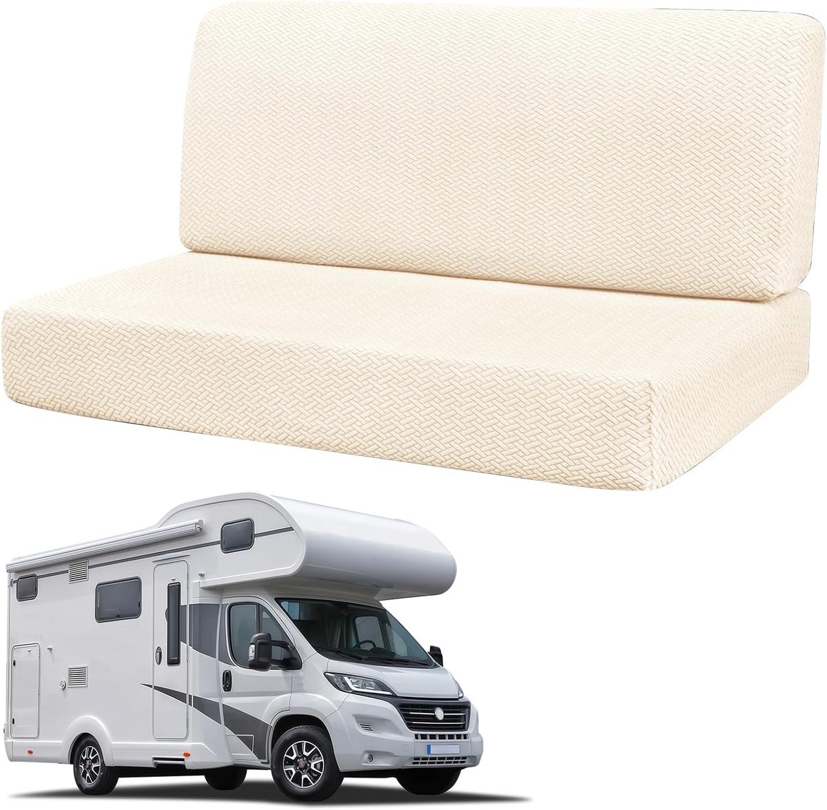 Stoelhoezen voor Camping-car, Set van 2 Uitbreidbare Stoelhoezen Camping-car Zitbank en Rugleuning Hoezen voor Camping-car Wasbaar & Antislip Voor Caravan Camping-car, Beige