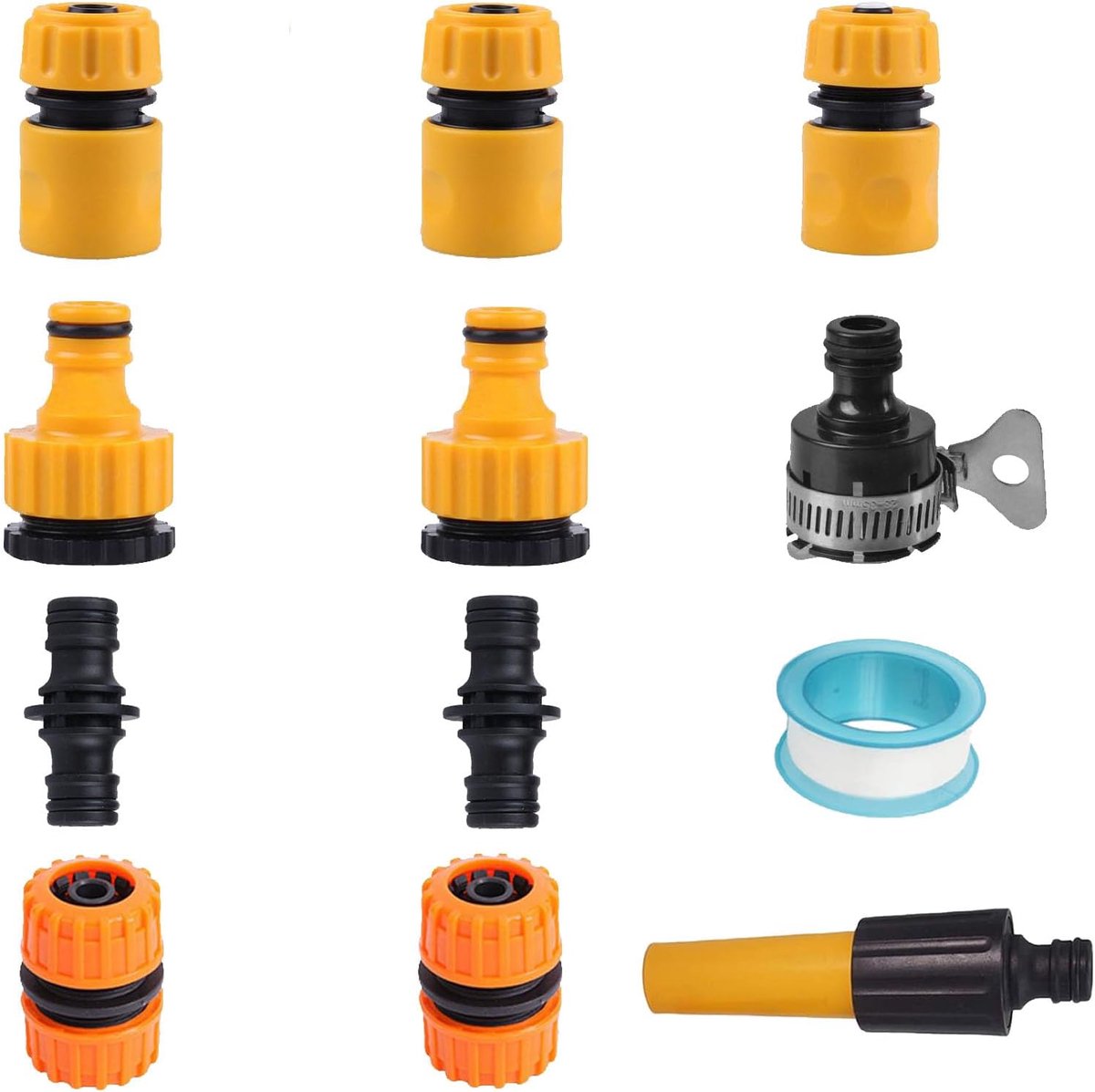 SnelShoppen - Tuinslang Snelkoppeling Set 1/2'' - Slang Eind Koppelingen, Schroefkraan Koppeling, Water Stop, Dubbele Mannetjes Koppeling, Universele