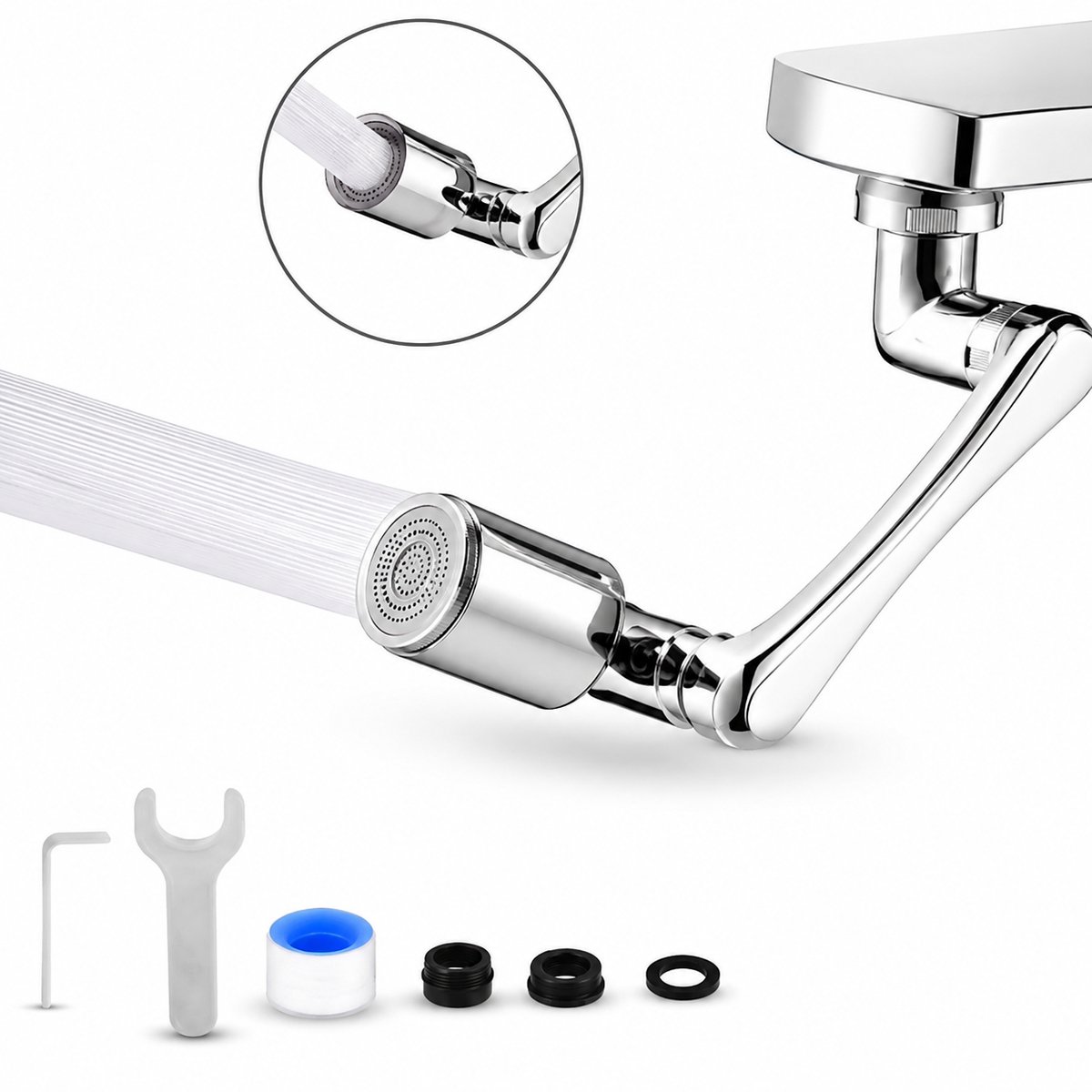Kraan Verlengstuk - Kraan Opzetstuk - 1080° Draaibaar - 2 Sproeistanden- Roterende Kraankop - Keuken - Badkamer - Douche - Roterend - Afwassen - Flexibel - Perlator - RVS