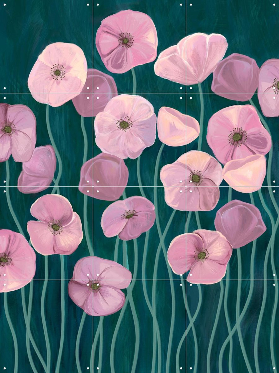 IXXI Whimsical Blossoms, EMELIEmaria & Various - 60 x 80 cm - Gratis ophangtool - Grote wanddecoratie en posters - Modern, Kleurrijk, Speels