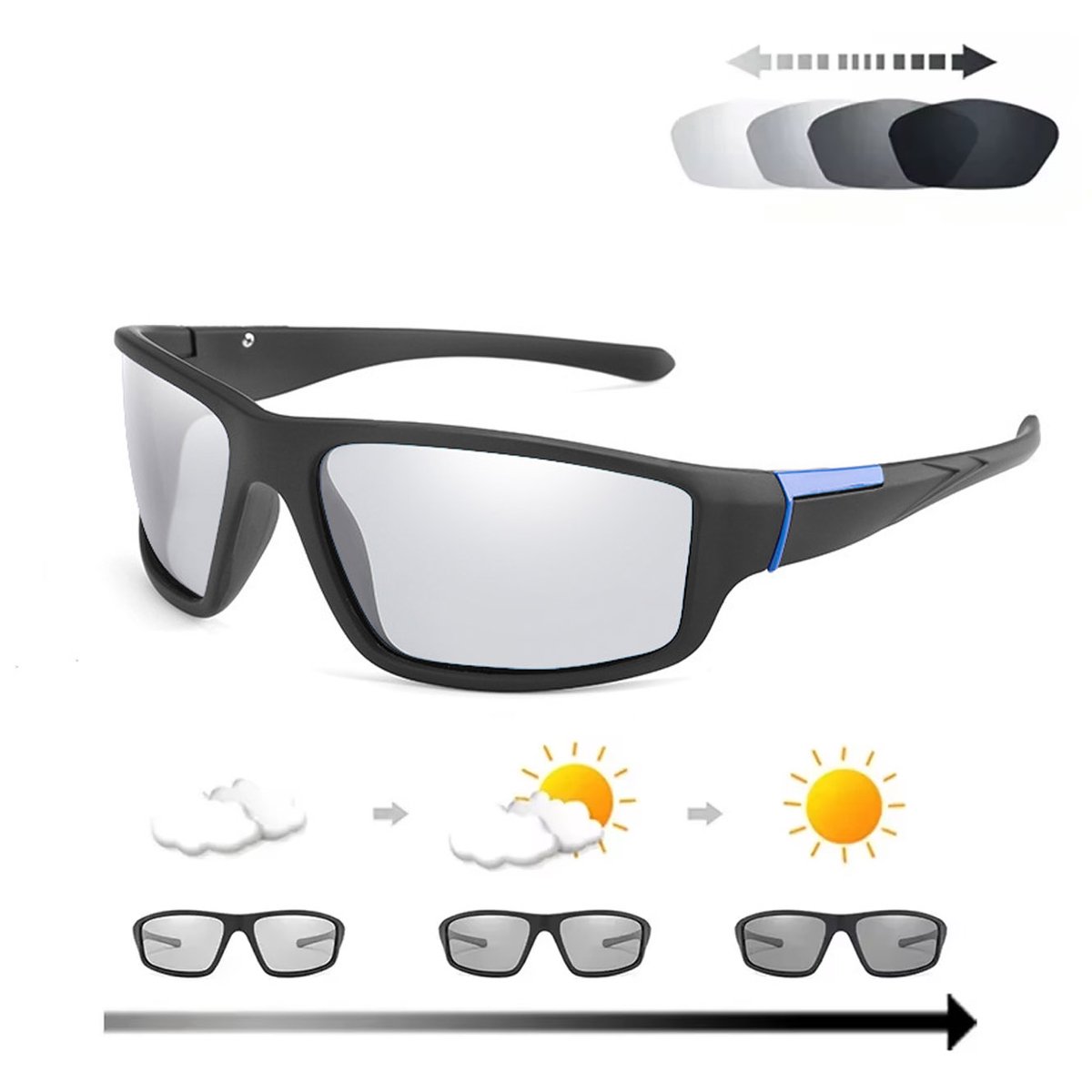 Photochromic - Zonnebril - Met Polaroid en UV400 Bescherming - Photochromic fietsbril - Sport rijden fietsen buitenbril - Automatisch Verduisterend - Zonnebril Heren - Zonnebril Dames - Zonnebrillen voor Dames - UV-bescherming - Voor buitensporten