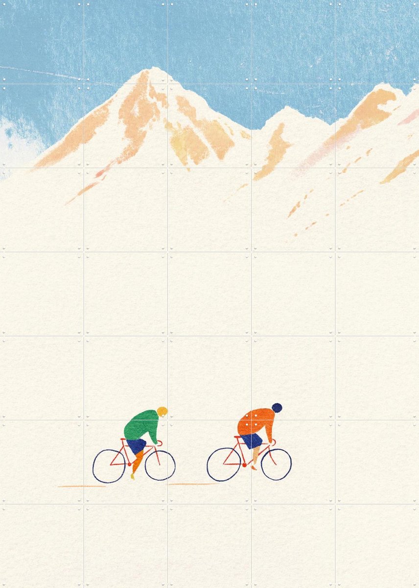 IXXI Cycling In The Valley, Henry Rivers - 100 x 140 cm - Gratis ophangtool - Grote wanddecoratie en posters - Illustraties, Digitale Kunst