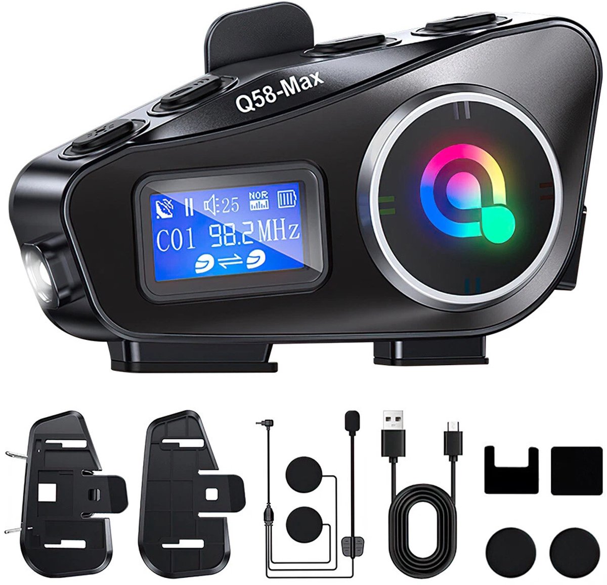 Q58 Max Bluetooth-Headset Voor Helm IP65 Waterdicht - FM-Radio Micro SD-Kaart Walkie-Talkie 1000 mAh 25 Uur Muziek - Voor Motorrijden Fietsen En Skiën