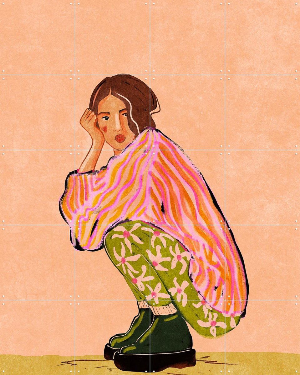 IXXI Sit Here With Me For A Moment, Raissa Oltmanns - 80 x 100 cm - Gratis ophangtool - Grote wanddecoratie en posters - Speels, Cartoonesk