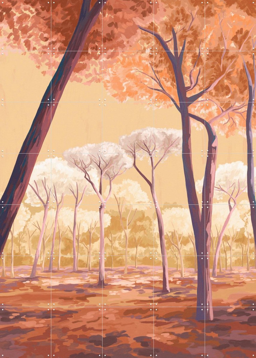 IXXI Warm Trees, Goed Blauw - 100 x 140 cm - Gratis ophangtool - Grote wanddecoratie en posters - Illustraties, Digitale Kunst, Eetkamer, Woonkamer