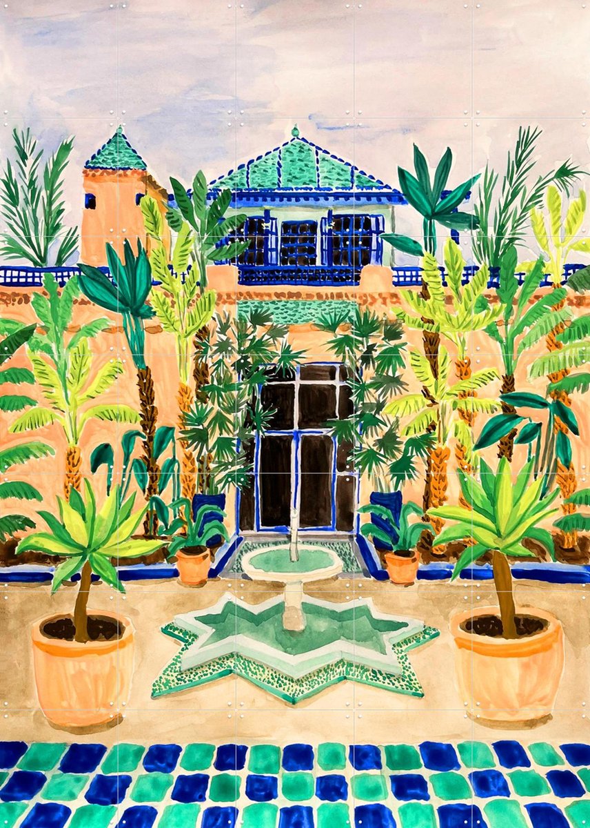 IXXI Jardin Majorelle, Palmartprints - 100 x 140 cm - Gratis ophangtool - Grote wanddecoratie en posters - Illustraties, Speels, Kleurrijk