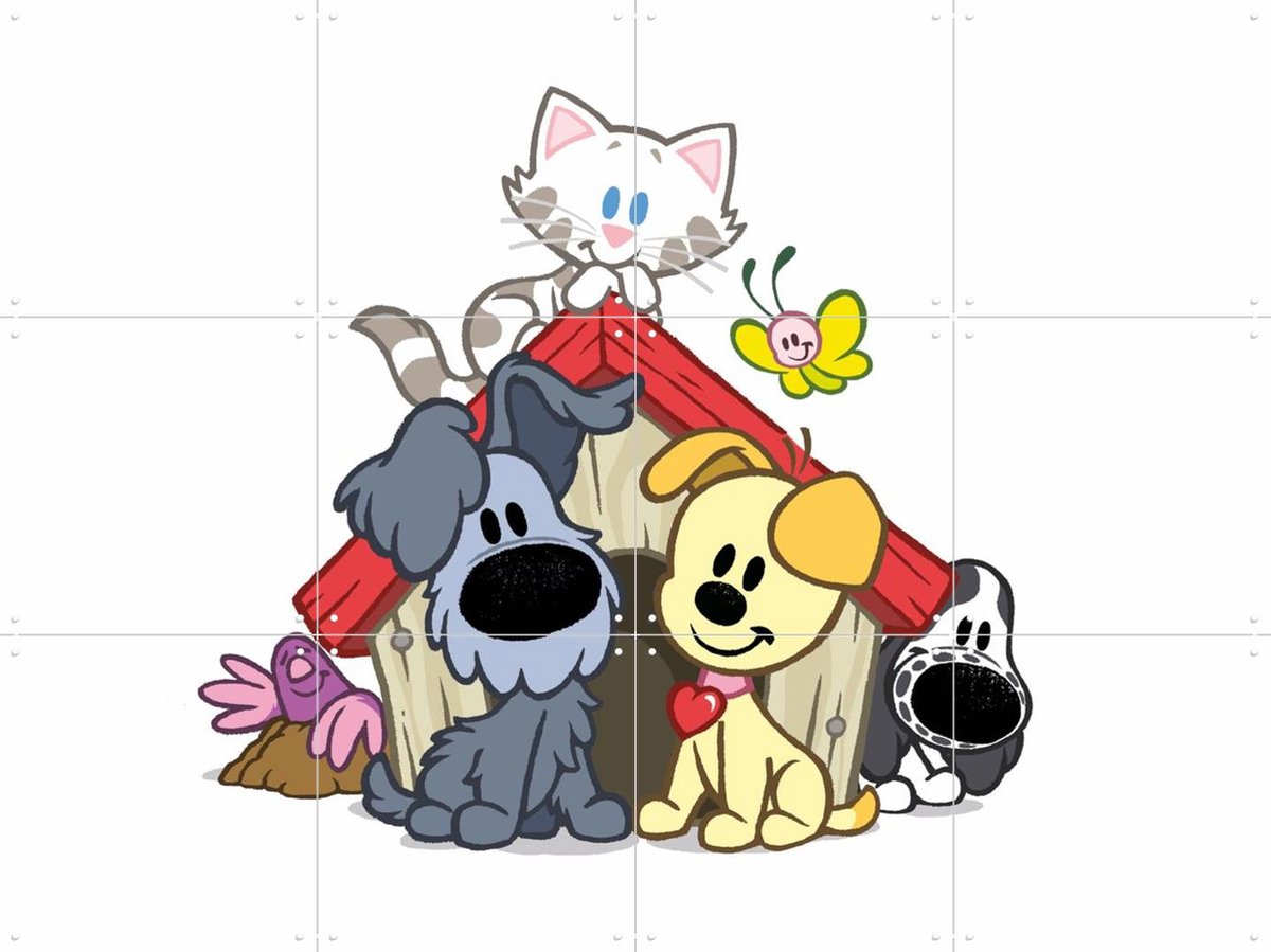 IXXI Woezel & Pip in het Hondenhok, Woezel & Pip & Van Hoorne Studios - 80 x 60 cm - Gratis ophangtool - Grote wanddecoratie en posters - Cartoonesk