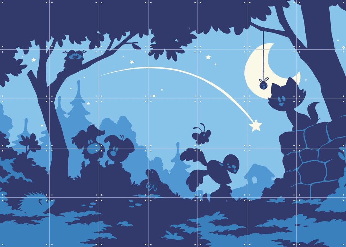 IXXI Woezel & Pip en de Vallende Ster, Woezel & Pip & Van Hoorne Studios - 140 x 100 cm - Gratis ophangtool - Grote wanddecoratie en posters -