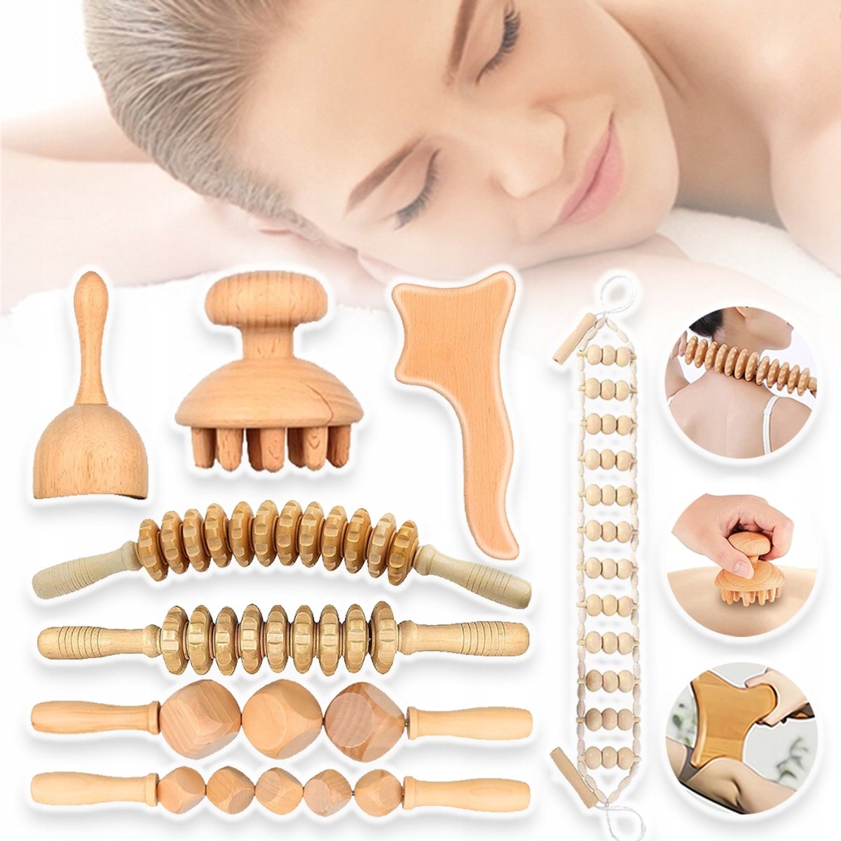 8-Delige Houten Lichaamsmassage Set - Lymfedrainage Diepe Weefselmassage & Anti-Vermoeidheidsmassage - Perfect Voor Sporters Kantoorpersoneel En Thuisspa - Glad Braamvrij Oppervlak Duurzaam