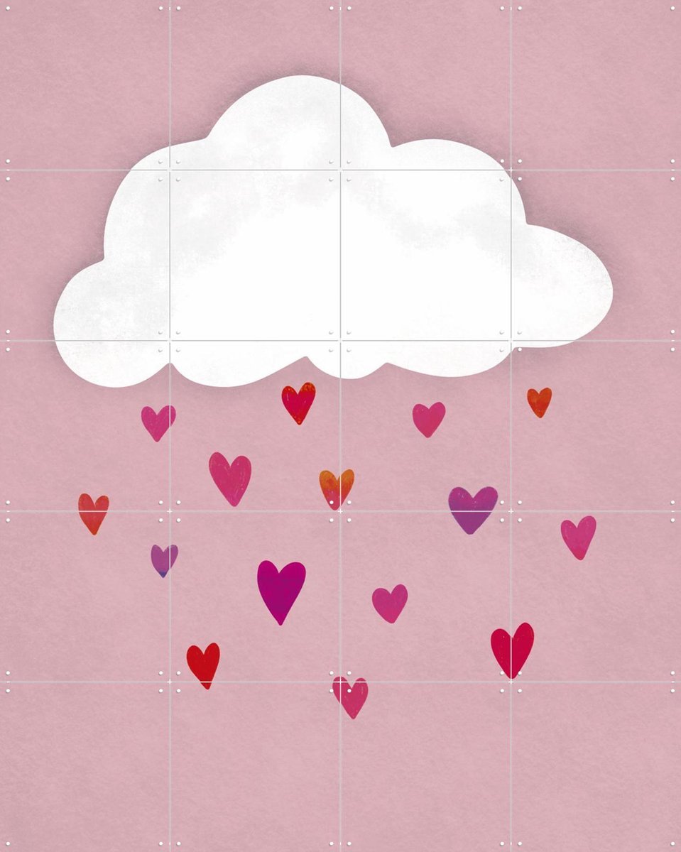 IXXI Raining Colorful Hearts, EMELIEmaria & Various - 80 x 100 cm - Gratis ophangtool - Grote wanddecoratie en posters - Minimalisme, Illustraties