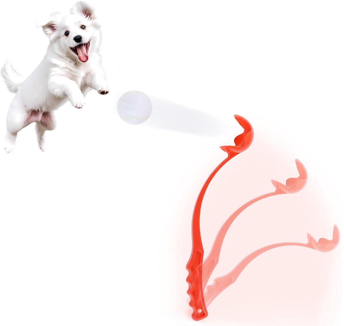 Ballenwerper Hond – 38 cm – Inclusief bal ø 6 cm – Apporteerspeelgoed – Werpstok hond – Interactief Hondenspeelgoed – Hondenbal – Apporteerspeeltje voor honden – Bal Launcher – Hondenspeeltjes – Honden training – Rood