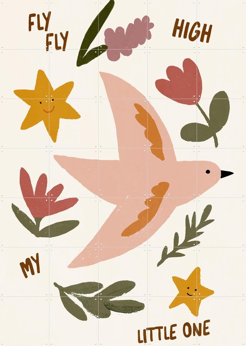 IXXI Fly Fly High, Treechild & Various - 100 x 140 cm - Gratis ophangtool - Grote wanddecoratie en posters - Kleurrijk, Vintage, Illustraties, Speels