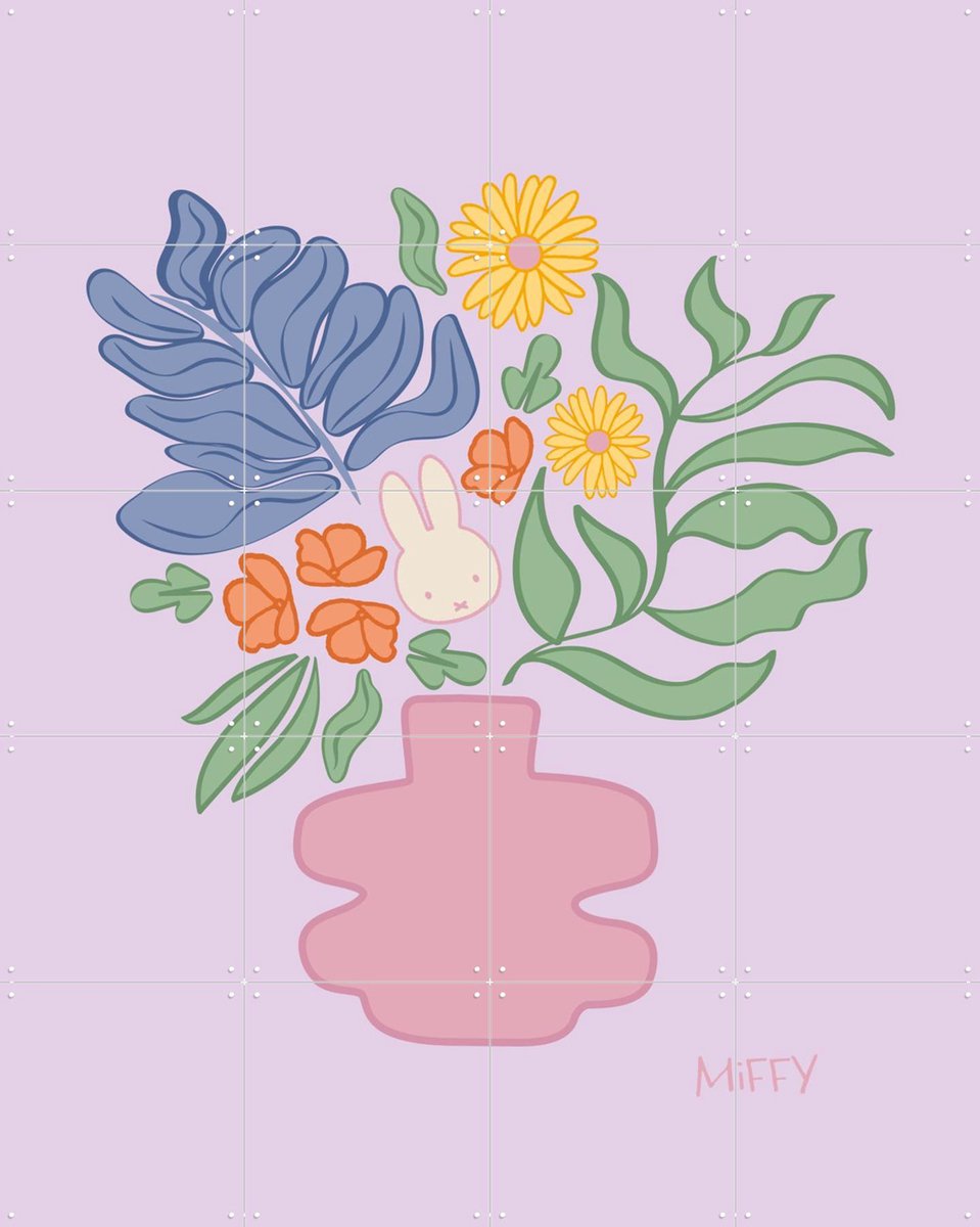 IXXI Nijntje Boeket, Nijntje - 80 x 100 cm - Gratis ophangtool - Grote wanddecoratie en posters - Illustraties, Speels, Kleurrijk, Cartoonesk