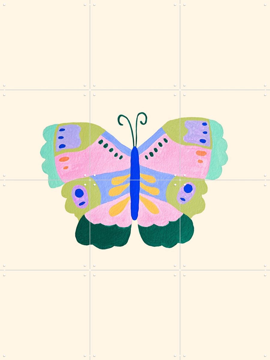 IXXI Floral Fantasy Butterfly, Palmartprints - 60 x 80 cm - Gratis ophangtool - Grote wanddecoratie en posters - Speels, Babykamer, Insecten, Kinderen