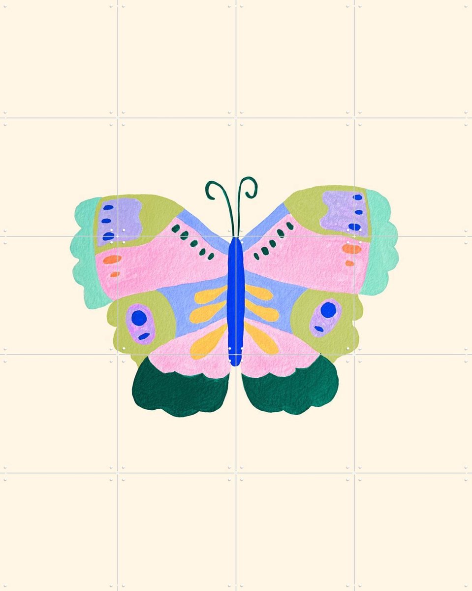 IXXI Floral Fantasy Butterfly, Palmartprints - 80 x 100 cm - Gratis ophangtool - Grote wanddecoratie en posters - Speels, Babykamer, Insecten