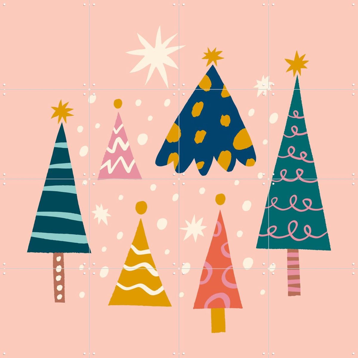 IXXI Happy Trees, Treechild & Various - 80 x 80 cm - Gratis ophangtool - Grote wanddecoratie en posters - Illustraties, Speels, Geometrische Kunst